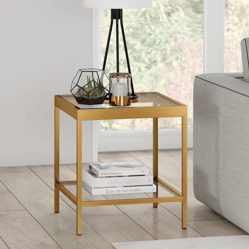 Table d'appoint carrée moderne en métal et verre