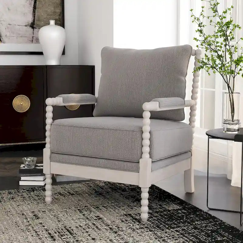 Fauteuil rembourré en tissu perlé style ferme