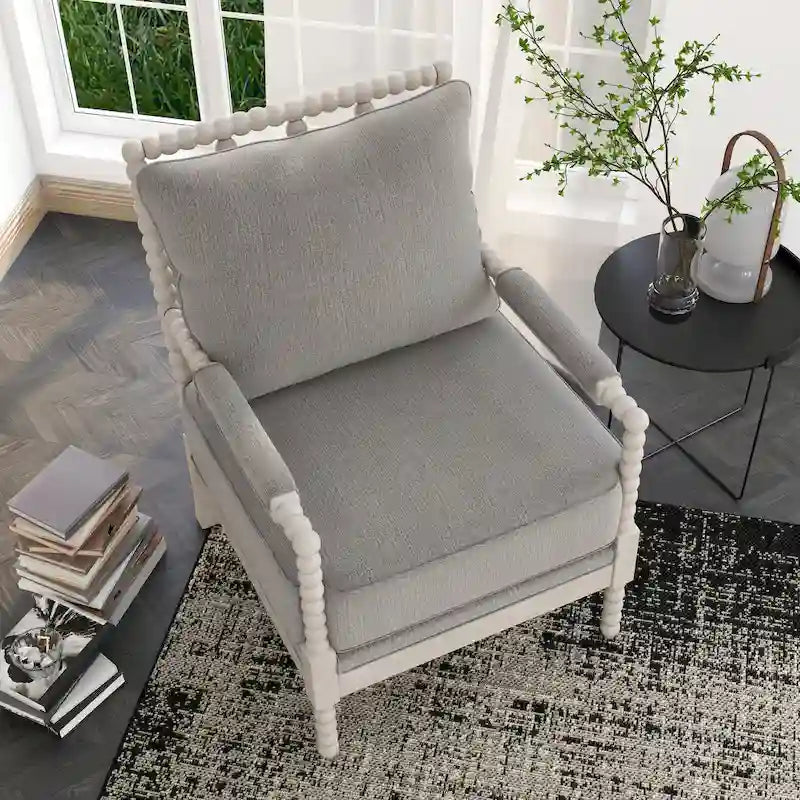 Fauteuil rembourré en tissu perlé style ferme