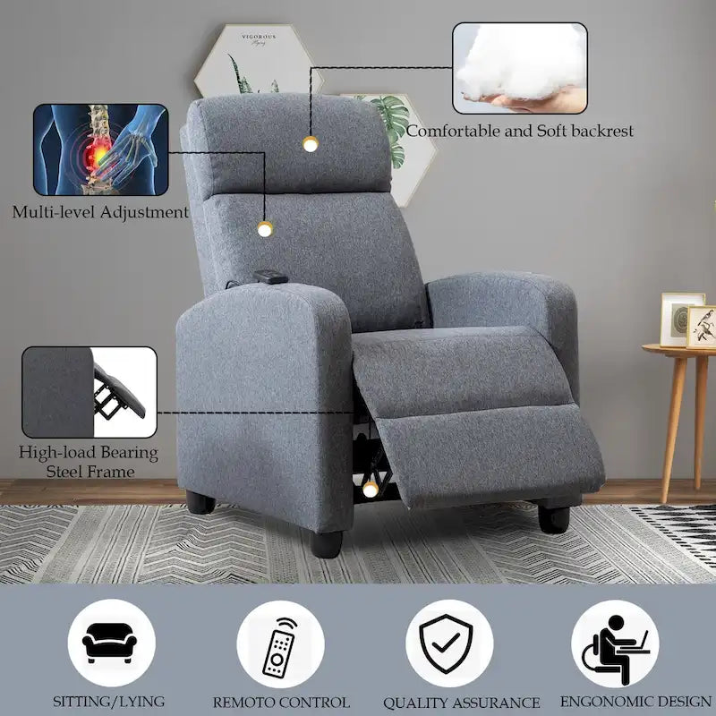 Fauteuil inclinable à dossier réglable avec massage vibrant