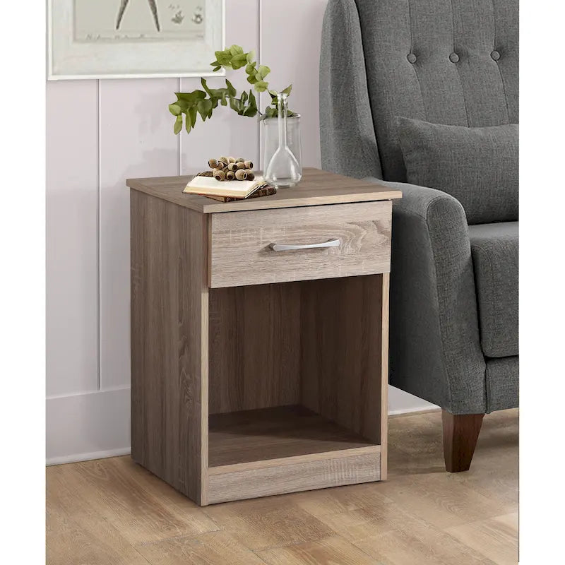 Table de chevet à 1 tiroir avec quincaillerie au fini brossé