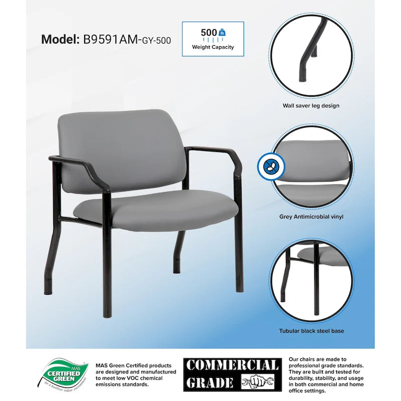 Chaise d'appoint à dossier mi-haut en vinyle antimicrobien avec cadre en acier, usage intensif