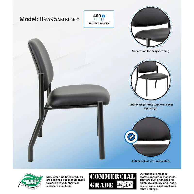 Chaise d'appoint à dossier mi-haut en vinyle antimicrobien avec cadre en acier, usage intensif