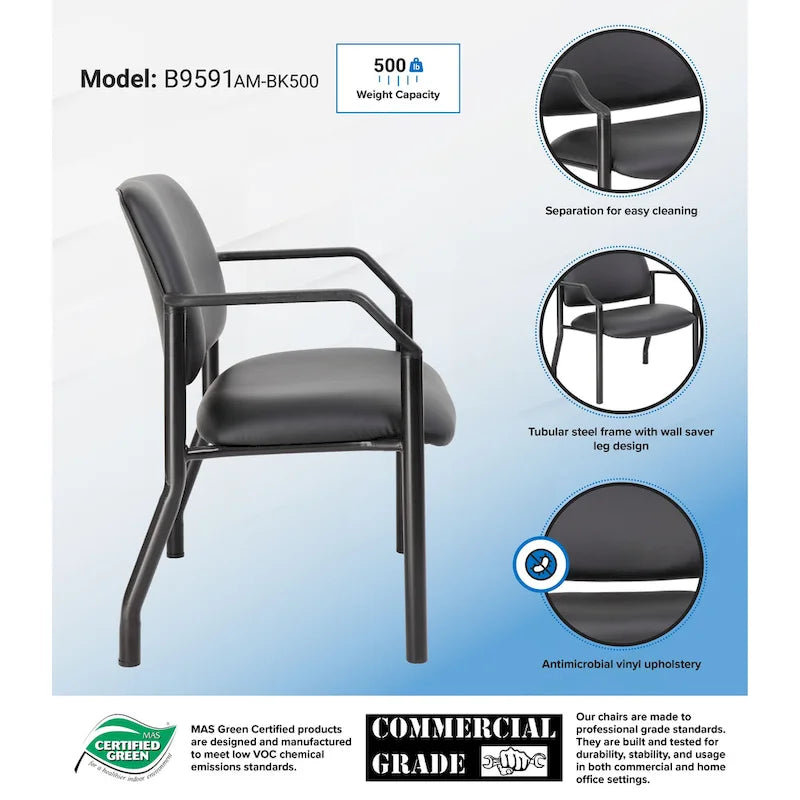 Chaise d'appoint à dossier mi-haut en vinyle antimicrobien avec cadre en acier, usage intensif