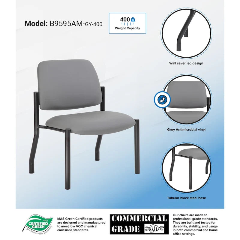 Chaise d'appoint à dossier mi-haut en vinyle antimicrobien avec cadre en acier, usage intensif