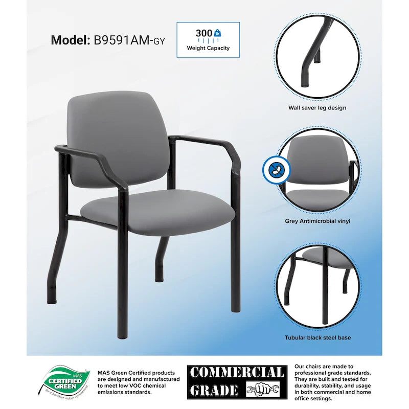 Chaise d'appoint à dossier mi-haut en vinyle antimicrobien avec cadre en acier, usage intensif