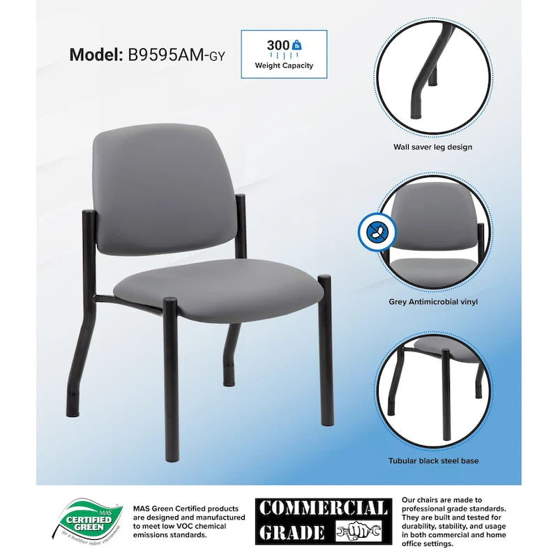Chaise d'appoint à dossier mi-haut en vinyle antimicrobien avec cadre en acier, usage intensif