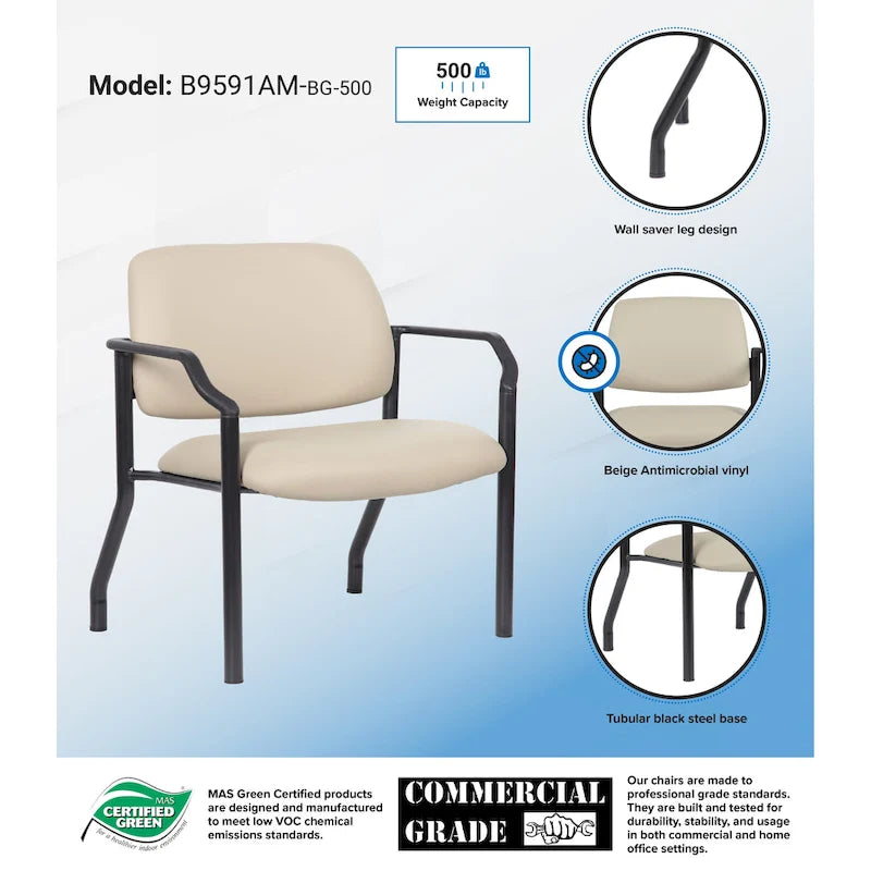 Chaise d'appoint à dossier mi-haut en vinyle antimicrobien avec cadre en acier, usage intensif