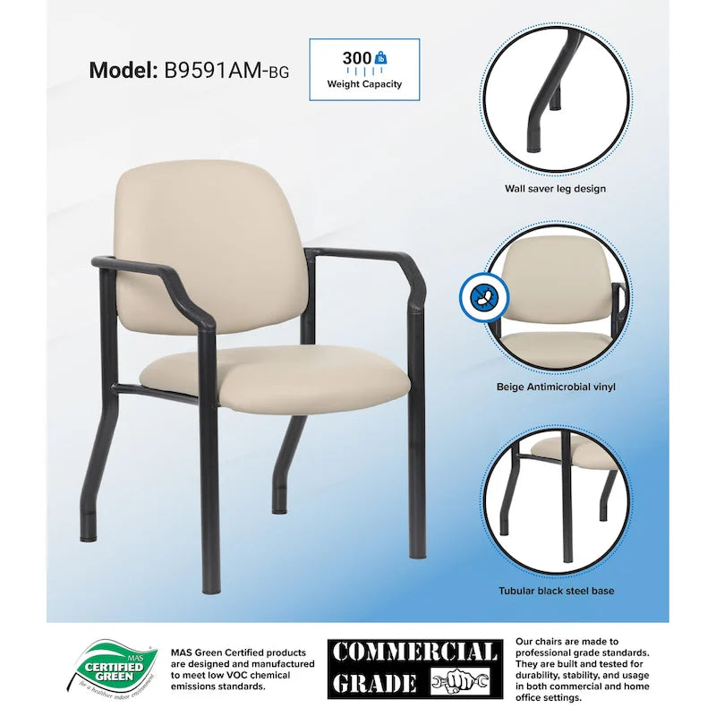 Chaise d'appoint à dossier mi-haut en vinyle antimicrobien avec cadre en acier, usage intensif