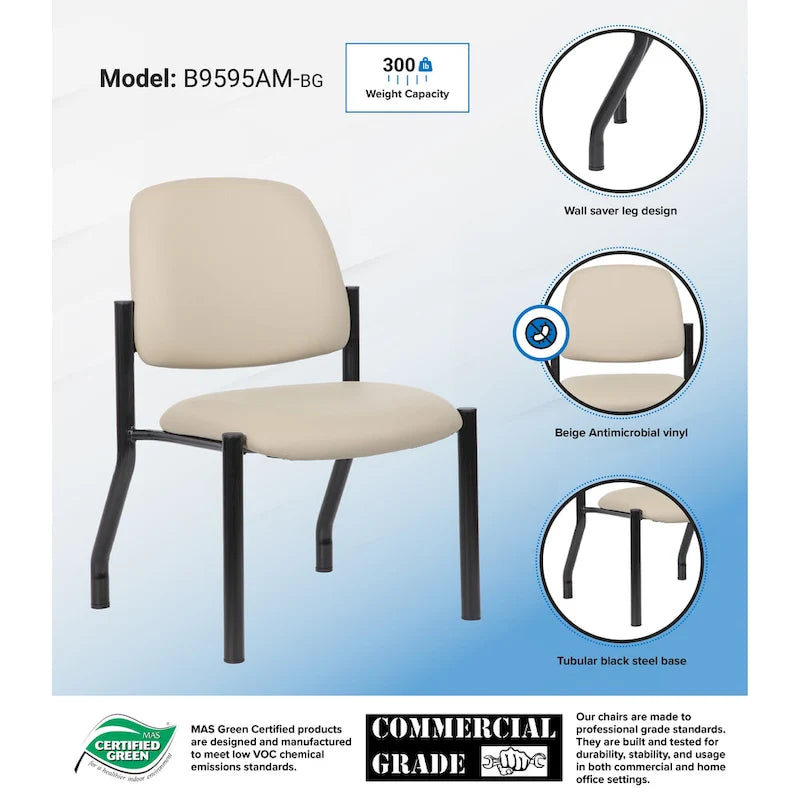 Chaise d'appoint à dossier mi-haut en vinyle antimicrobien avec cadre en acier, usage intensif