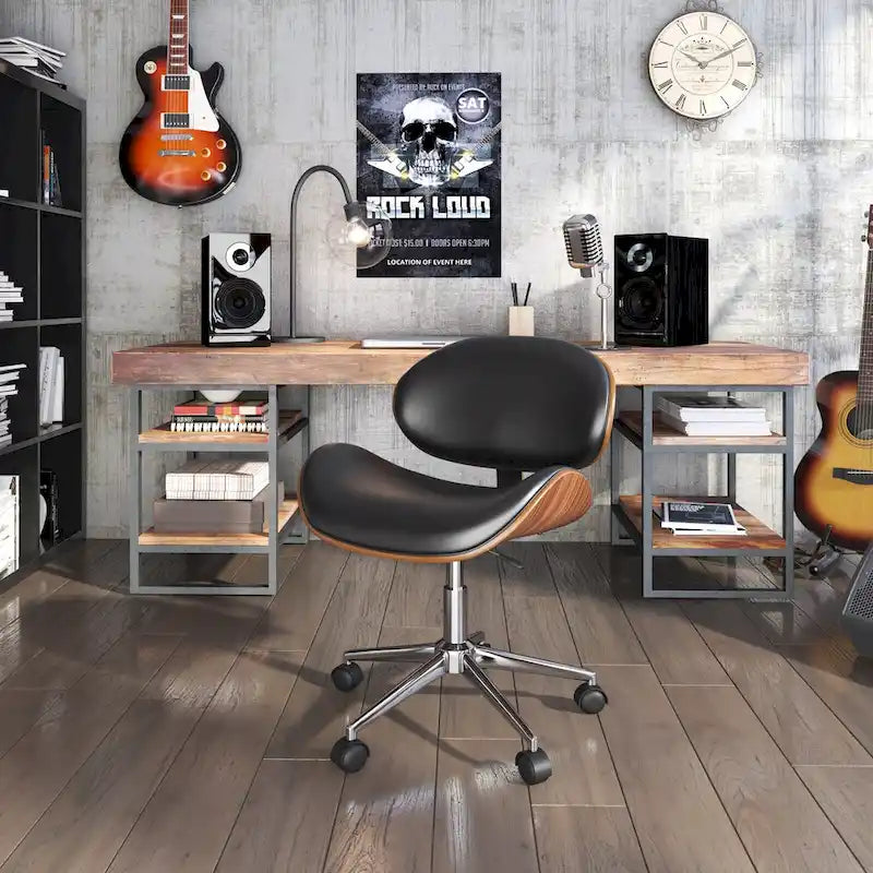 Chaise de bureau incurvée réglable de style moderne du milieu du siècle avec assise en bois courbé et roulettes