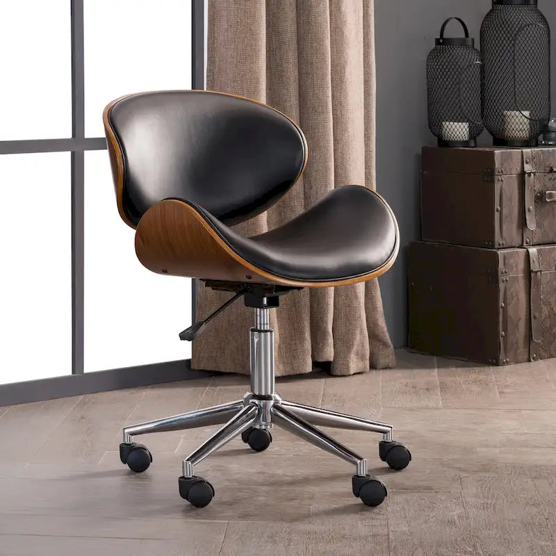 Chaise de bureau incurvée réglable de style moderne du milieu du siècle avec assise en bois courbé et roulettes