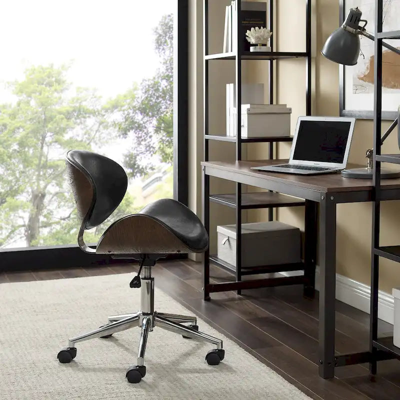Chaise de bureau incurvée réglable de style moderne du milieu du siècle avec assise en bois courbé et roulettes