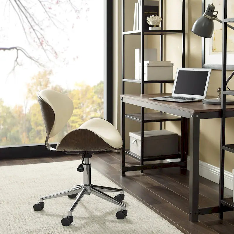 Chaise de bureau incurvée réglable de style moderne du milieu du siècle avec assise en bois courbé et roulettes