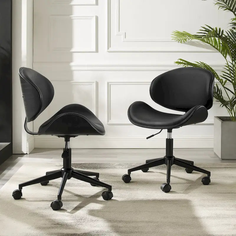 Chaise de bureau incurvée réglable de style moderne du milieu du siècle avec assise en bois courbé et roulettes
