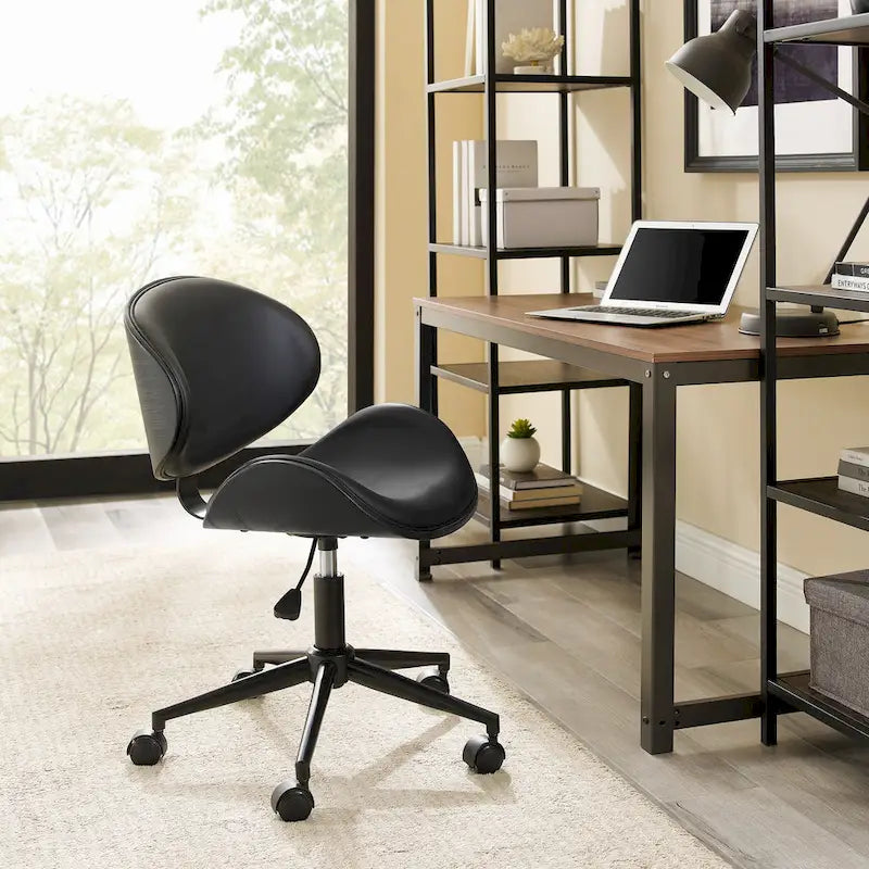 Chaise de bureau incurvée réglable de style moderne du milieu du siècle avec assise en bois courbé et roulettes
