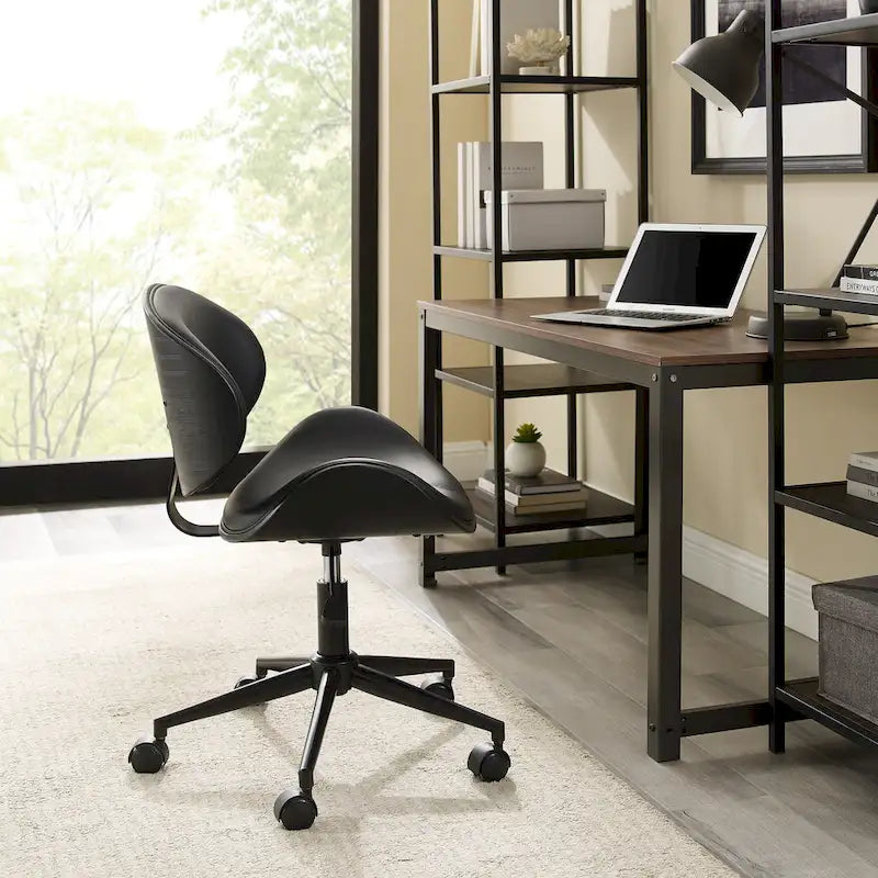 Chaise de bureau incurvée réglable de style moderne du milieu du siècle avec assise en bois courbé et roulettes