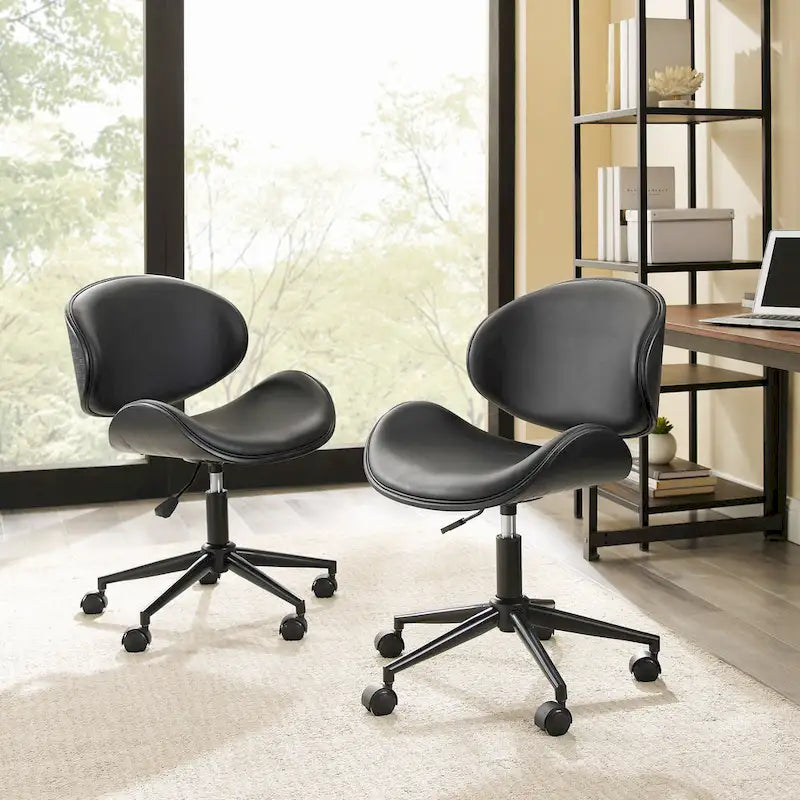Chaise de bureau incurvée réglable de style moderne du milieu du siècle avec assise en bois courbé et roulettes