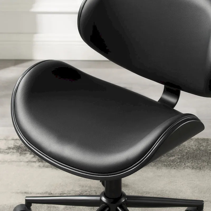 Chaise de bureau incurvée réglable de style moderne du milieu du siècle avec assise en bois courbé et roulettes