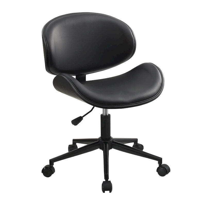 Chaise de bureau incurvée réglable de style moderne du milieu du siècle avec assise en bois courbé et roulettes