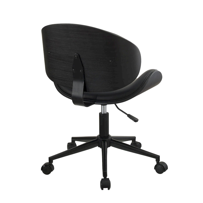 Chaise de bureau incurvée réglable de style moderne du milieu du siècle avec assise en bois courbé et roulettes