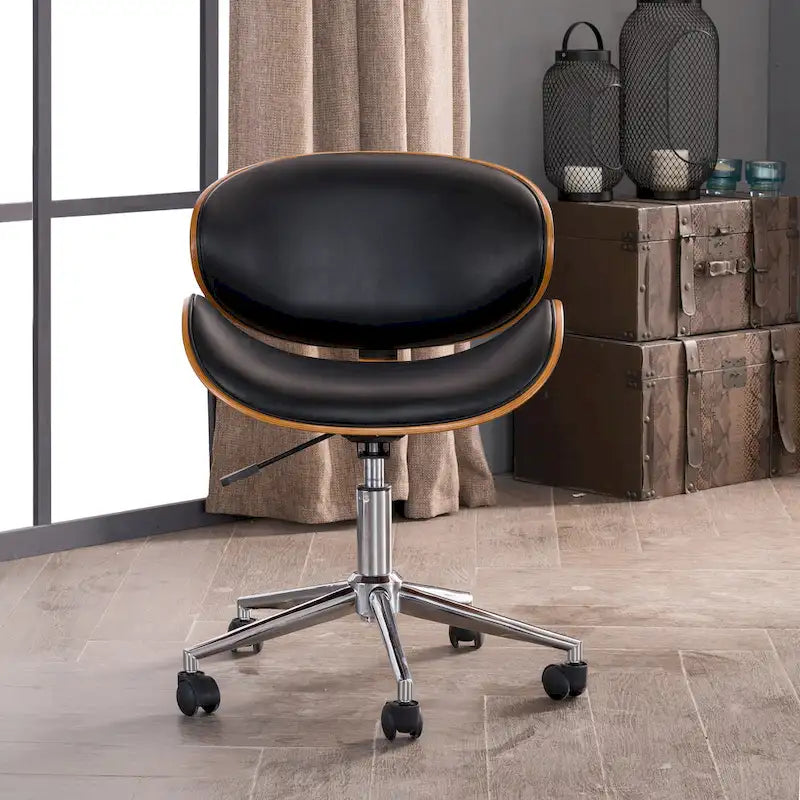 Chaise de bureau incurvée réglable de style moderne du milieu du siècle avec assise en bois courbé et roulettes