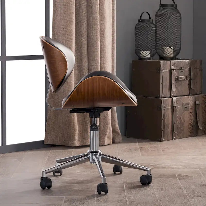 Chaise de bureau incurvée réglable de style moderne du milieu du siècle avec assise en bois courbé et roulettes