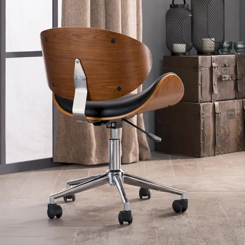 Chaise de bureau incurvée réglable de style moderne du milieu du siècle avec assise en bois courbé et roulettes