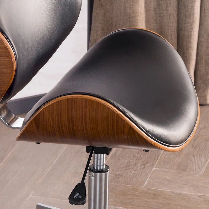 Chaise de bureau incurvée réglable de style moderne du milieu du siècle avec assise en bois courbé et roulettes