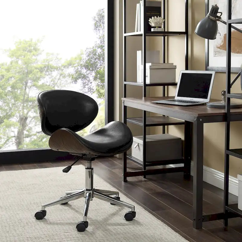 Chaise de bureau incurvée réglable de style moderne du milieu du siècle avec assise en bois courbé et roulettes