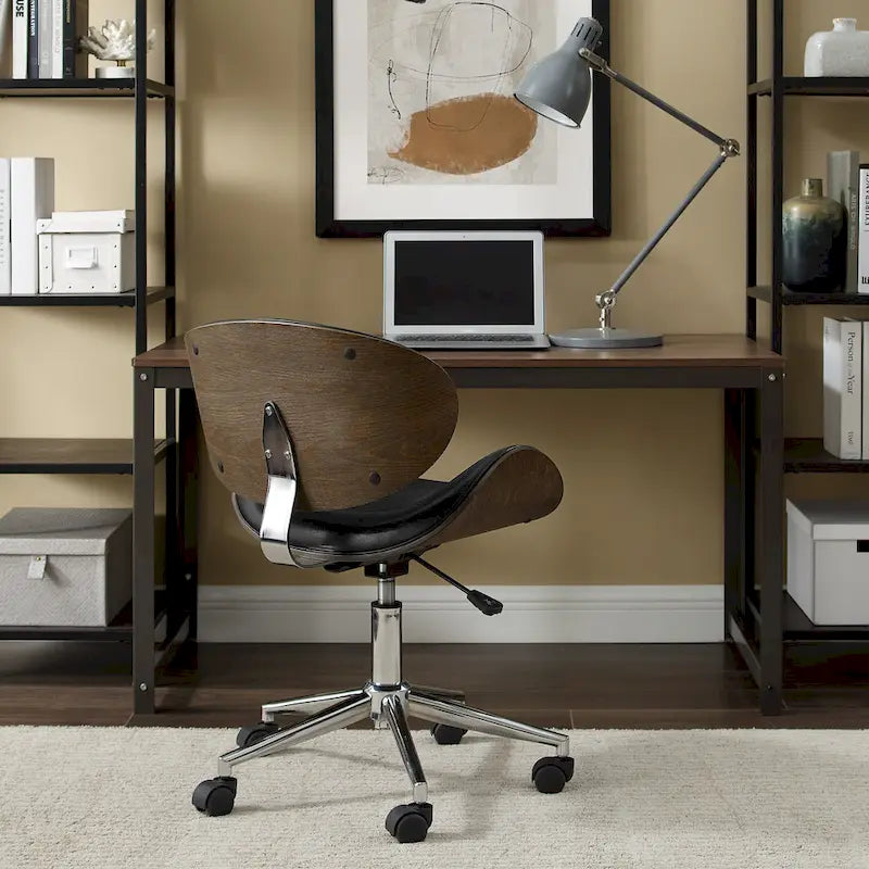 Chaise de bureau incurvée réglable de style moderne du milieu du siècle avec assise en bois courbé et roulettes