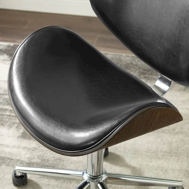 Chaise de bureau incurvée réglable de style moderne du milieu du siècle avec assise en bois courbé et roulettes