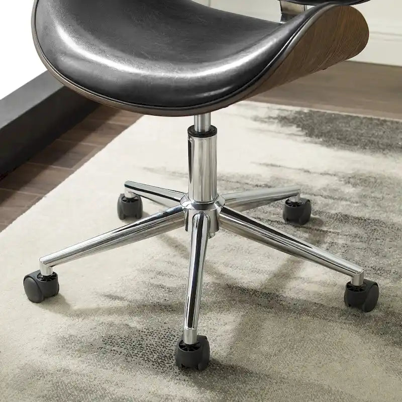 Chaise de bureau incurvée réglable de style moderne du milieu du siècle avec assise en bois courbé et roulettes