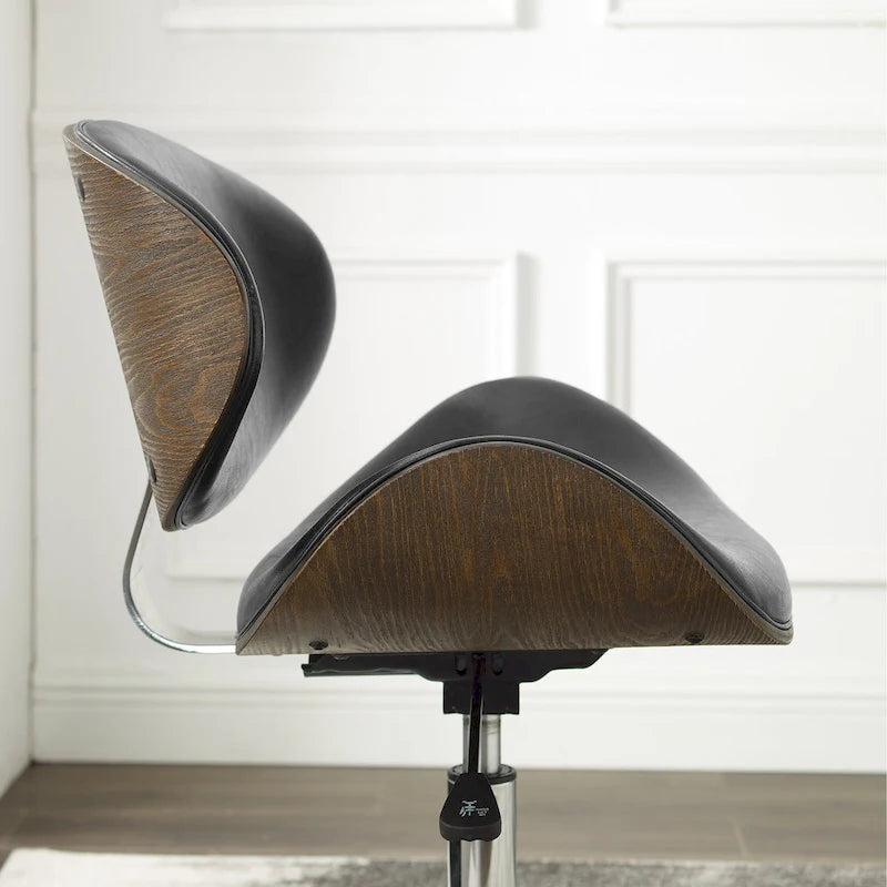 Chaise de bureau incurvée réglable de style moderne du milieu du siècle avec assise en bois courbé et roulettes