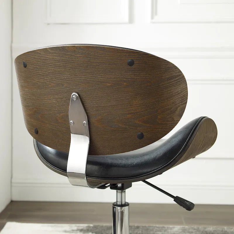 Chaise de bureau incurvée réglable de style moderne du milieu du siècle avec assise en bois courbé et roulettes