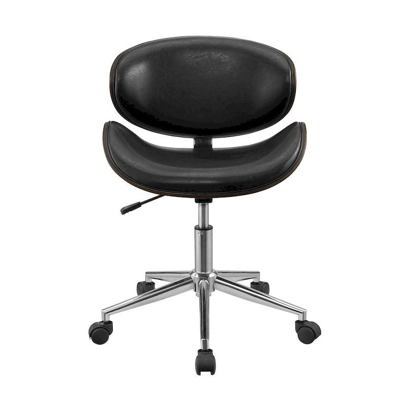 Chaise de bureau incurvée réglable de style moderne du milieu du siècle avec assise en bois courbé et roulettes