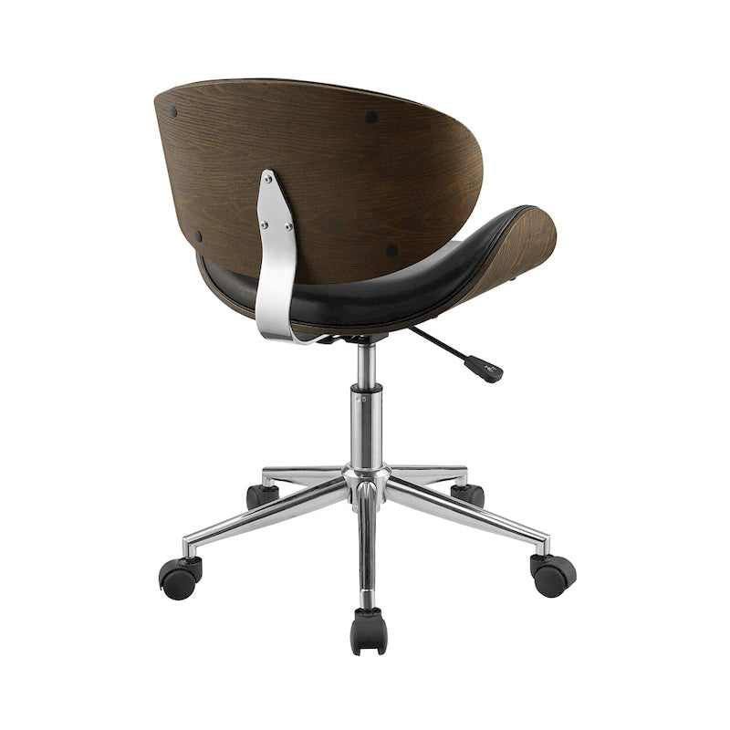 Chaise de bureau incurvée réglable de style moderne du milieu du siècle avec assise en bois courbé et roulettes