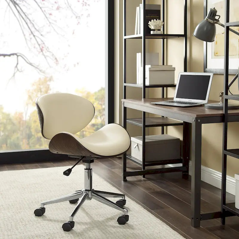 Chaise de bureau incurvée réglable de style moderne du milieu du siècle avec assise en bois courbé et roulettes
