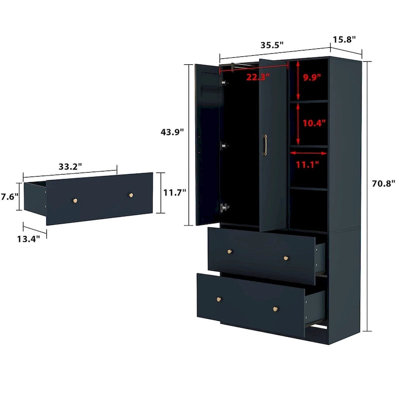 Penderie à tringle télescopique, armoire, miroir, gain de place