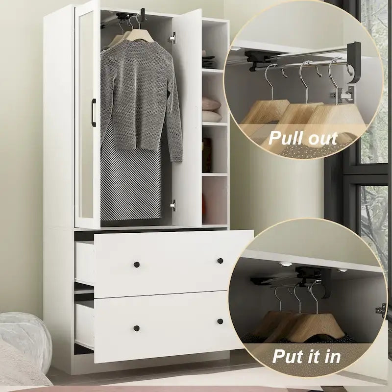 Penderie à tringle télescopique, armoire, miroir, gain de place