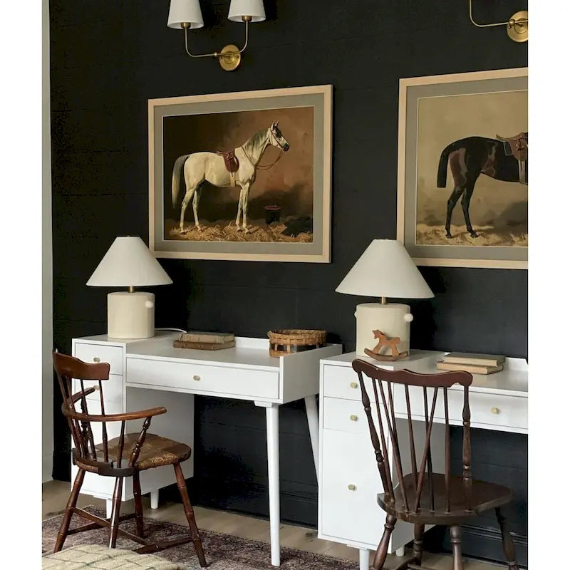 Coiffeuse style ferme moderne avec tiroirs de rangement et poignées décoratives en laiton