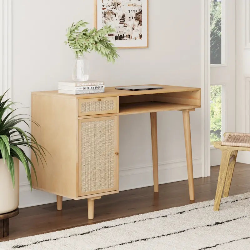 Coiffeuse style ferme moderne avec tiroirs de rangement et poignées décoratives en laiton