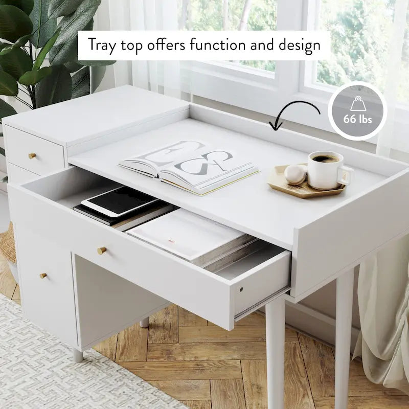 Coiffeuse style ferme moderne avec tiroirs de rangement et poignées décoratives en laiton