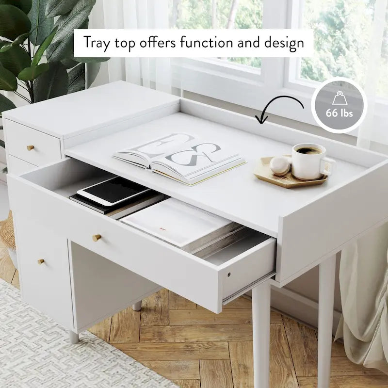 Coiffeuse style ferme moderne avec tiroirs de rangement et poignées décoratives en laiton