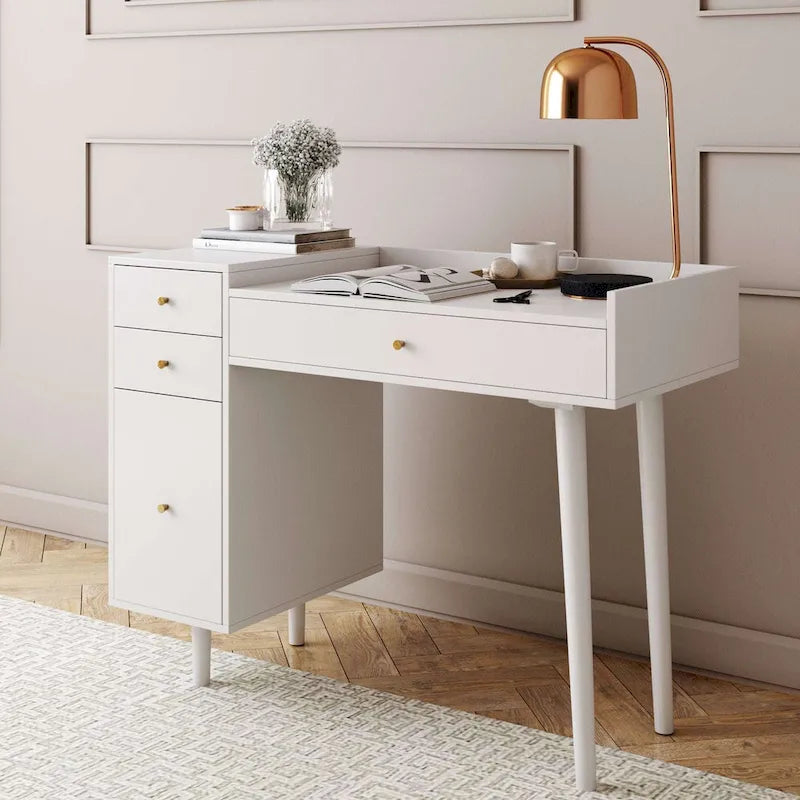 Coiffeuse style ferme moderne avec tiroirs de rangement et poignées décoratives en laiton