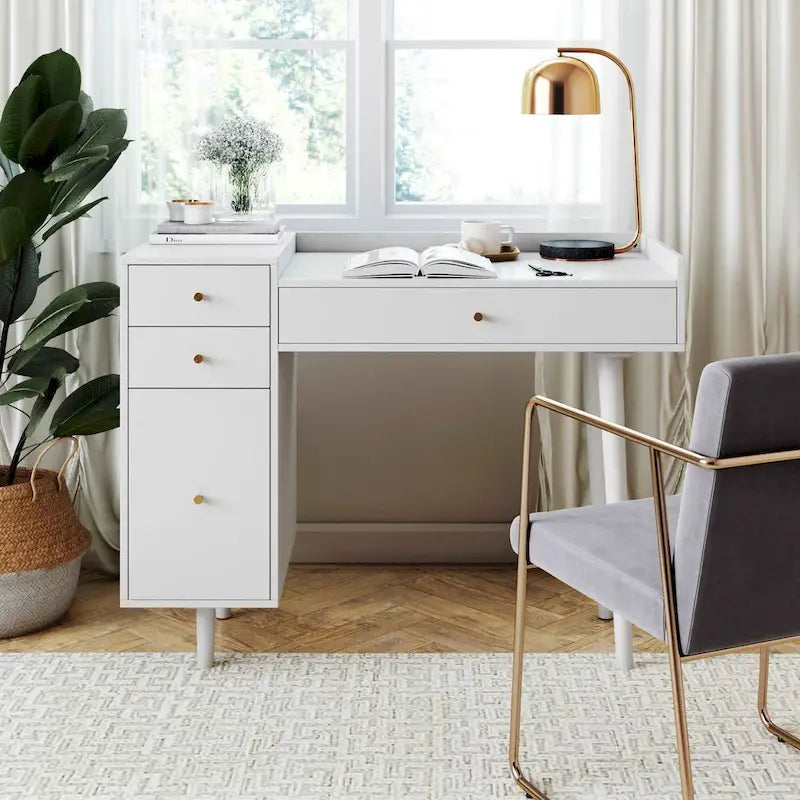 Coiffeuse style ferme moderne avec tiroirs de rangement et poignées décoratives en laiton