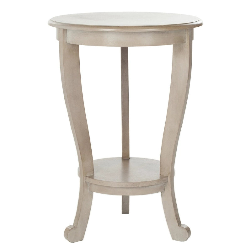 Table d'appoint à piédestal ronde avec étagère inférieure et pieds galbés
