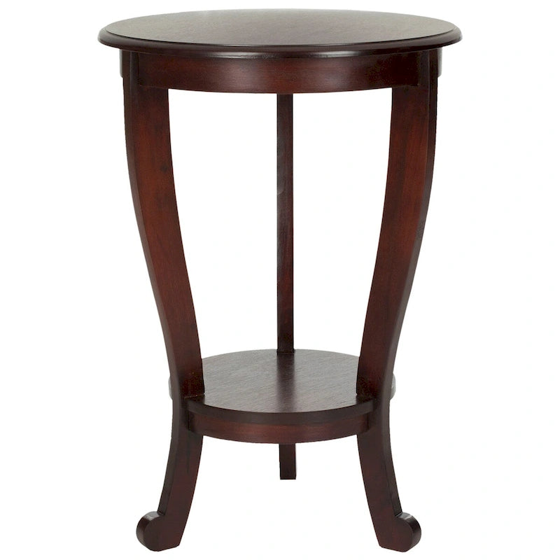 Table d'appoint à piédestal ronde avec étagère inférieure et pieds galbés