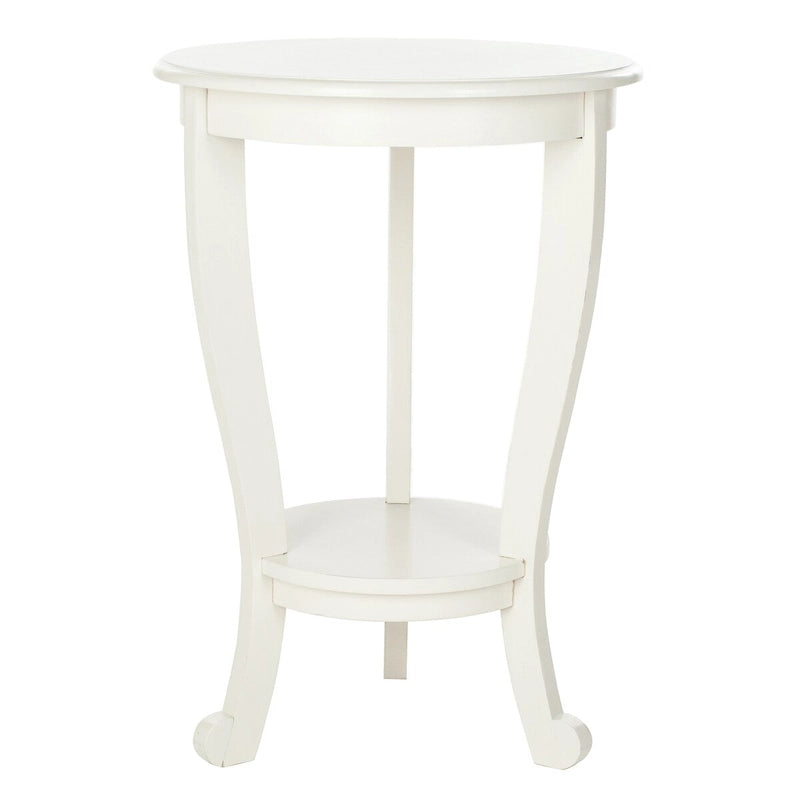 Table d'appoint à piédestal ronde avec étagère inférieure et pieds galbés