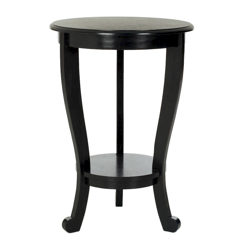 Table d'appoint à piédestal ronde avec étagère inférieure et pieds galbés